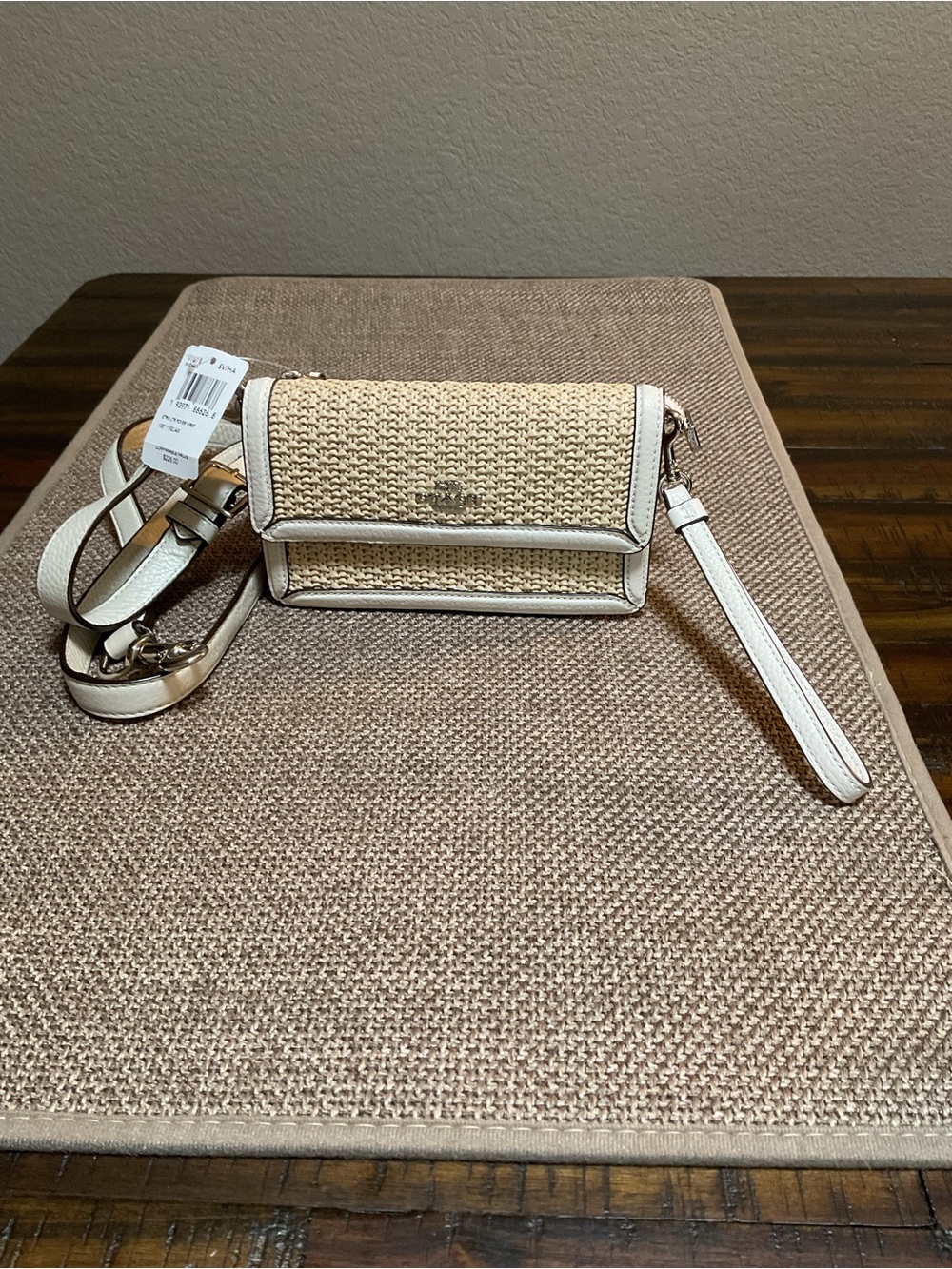 Coach Straw & Leather Foldover Wristlet Crossbody NWT